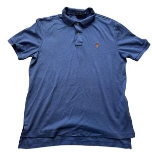 Ralph Lauren Polo Pima Cotton Heather Blue Horse Logo Medium Preppy Classic Golf